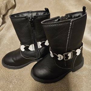 Carter's Toddler Size 6M Zip Up Black Boots w/Silver Glitter Hearts